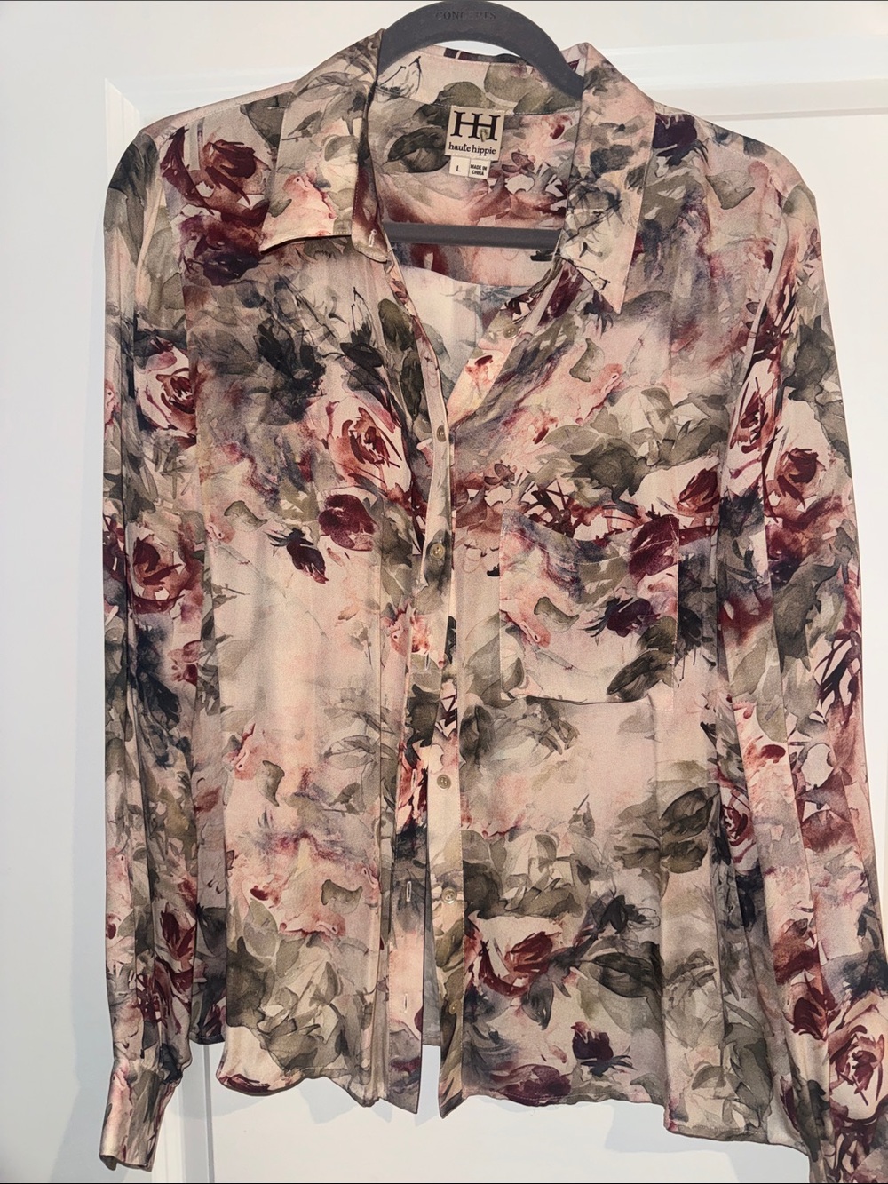 Haute Hippie Pink Blush and Rose Floral Button-Down Shirt